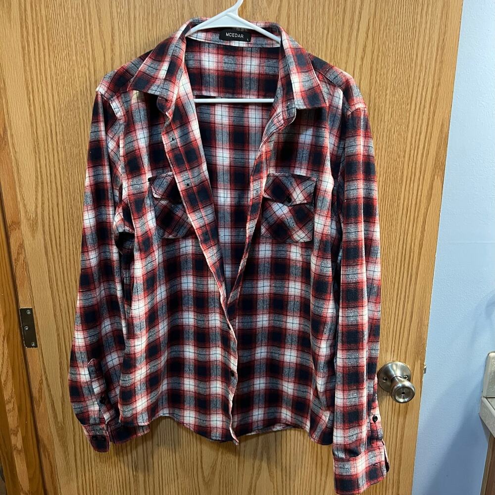 MCedar Plaid Button Down Shirt Brides Matron Wedding Size Large